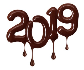 Date of the New Year 2019 made of melted chocolate