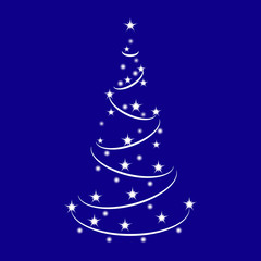 Sparkle Christmas Tree made of Shiny Stars. Vector neon tree isolated on Blue Background. Christmas Tree for design, card, invitation, print.