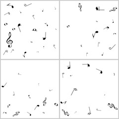 Music notes. Mensural musical notation. Black notes symbols. Note value.Music staff. Abstract musical backgrounds. Vector illustration set.