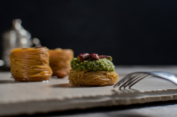 Turkish delights - baklava traditional sweets with turkish coffee