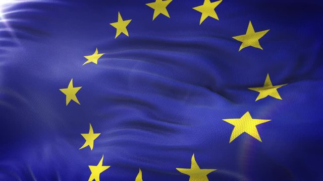 Flag of European Union waving on sun. Seamless loop with highly detailed fabric texture. Loop ready in 4k resolution.