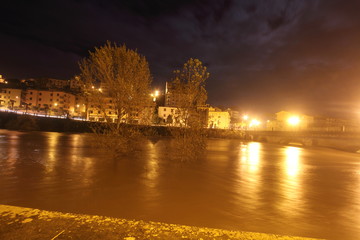 Naklejka premium Pontecorvo, Italy - November 23, 2018: The flood of the river Liri after heavy rains