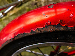 Rusted steel mudguard ona vintage British bicycle