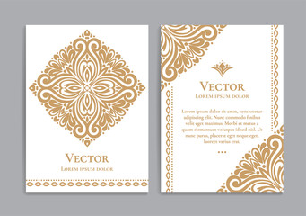 Gold and white vintage greeting card. Luxury vector ornament template. Great for invitation, flyer, menu, brochure, postcard, background, wallpaper, decoration, packaging or any desired idea.