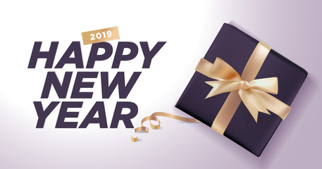 Happy New Year 2019. Vector illustration concept for background, greeting card, website and mobile website banner, party invitation card, social media banner, marketing material.