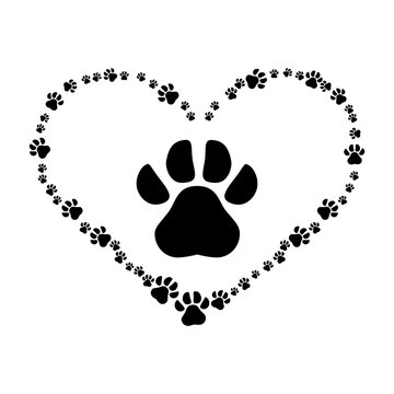 dog paws prints heart pattern