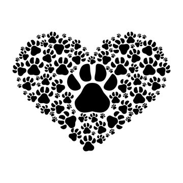 dog paws prints heart pattern