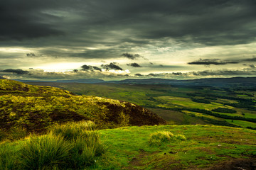 Scenic Landscape With Green Pastures And Forests At Loch Lomond In Scotland