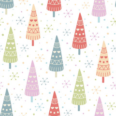 Decorative Christmas trees seamless pattern. Vector illustration