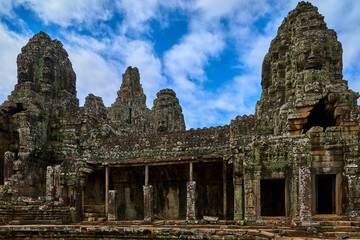 Fototapeta na wymiar The Bayon Prasat Bayon Khmer temple at Angkor Thom is popular tourist attraction, Angkor Wat Archaeological Park in Siem Reap, Cambodia UNESCO World Heritage Site