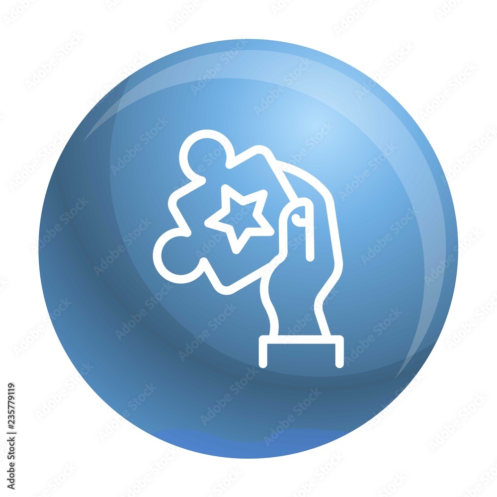Poster puzzle in hand icon. outline puzzle in hand vector icon for web design isolated on white background