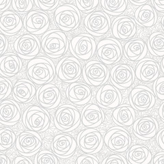 White seamless pattern. Outline stylized roses. Abstract floral background. Doodle hand drawn line art design element.