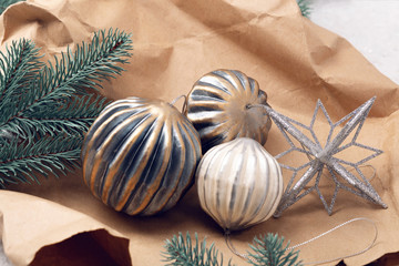 Fototapeta na wymiar Christmas decoration with glass ornaments
