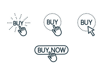 touch and press buy button line icons set on white background