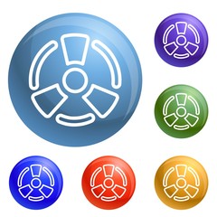 Atomic energy icons set vector 6 color isolated on white background
