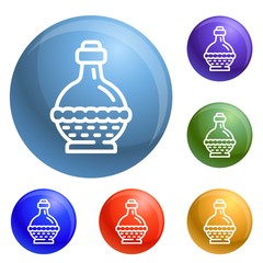 Jewish wine icons set vector 6 color isolated on white background