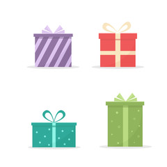 Gift boxes set on white background. Vector illustration in flat style 