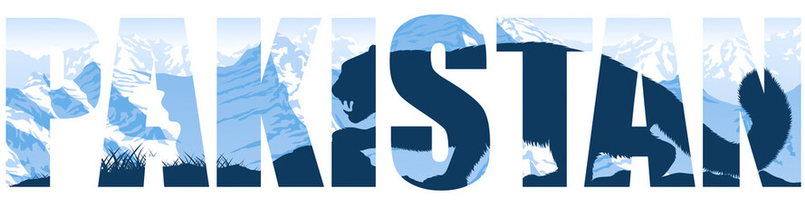 vector Pakistan illustration with mountains snow leopard © Save Jungle