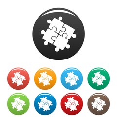 Teamwork solution puzzle icons set 9 color vector isolated on white for any design