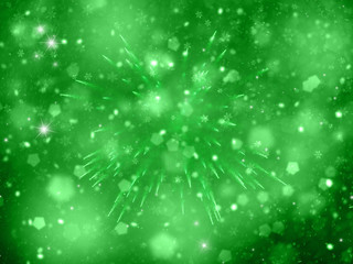 Green colored snowfall Christmas and New Year illustration background.