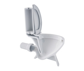 The cross-section structure of the toilet (the system). White color. The toilet lid is open. Isometric view. Isolated on white background. 3D illustration.