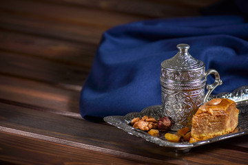 Turkish Coffee Turkish Delight. Assorted nuts and sweets on the plate.