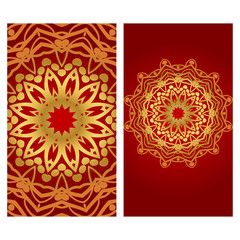 Vintage Invitation card with Mandala pattern. The front and rear side. Beautiful Ornament. Vector illustration