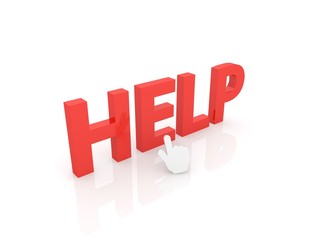 Computer cursor clicks on the inscription help. 3d render illustration.