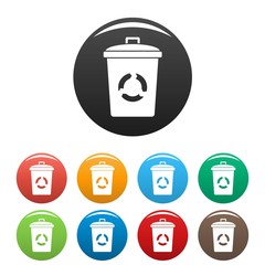 Recycling eco bin icons set 9 color vector isolated on white for any design