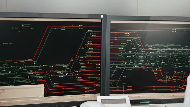 Scheme of railway tracks on the computer display