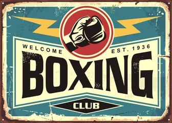 Boxclub Retro-Blechschild-Vorlagendesign. Werbeplakat für Sport und Freizeit. Vektor-Illustration. © lukeruk