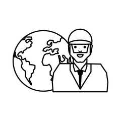 oil industry worker with earth planet