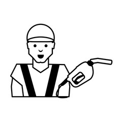 worker with gasoline dispenser gun