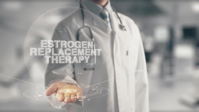 Doctor holding in hand Estrogen Replacement Therapy