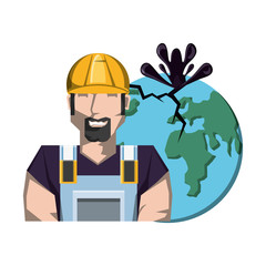 oil industry worker with earth planet