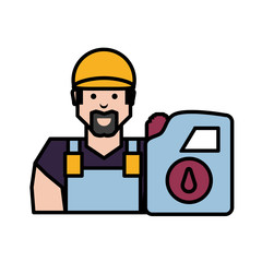 worker character with gallon of gasoline