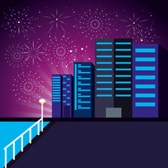 scene cityscape with fireworks