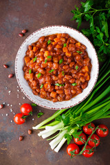 Stewed red beans with carrot in spicy tomato sauce