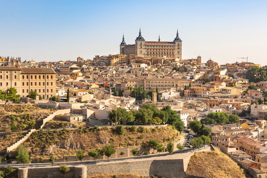 a view of Toledo city and the Alcazar fortress, Castilla La Mancha, Spain