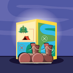 map with camping zone and boots