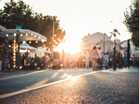 market scene in Southern France at sunset
