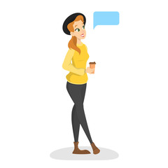 Woman talking with speech bubble. Gossip for friends