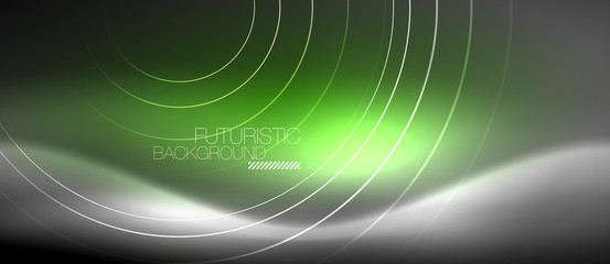 Neon circles abstract background, shiny lines