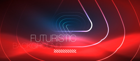 Neon glowing techno lines, hi-tech futuristic abstract background template with geometric shapes