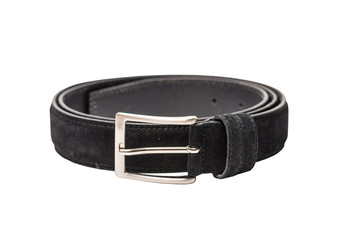Rolled black suede belt isolated