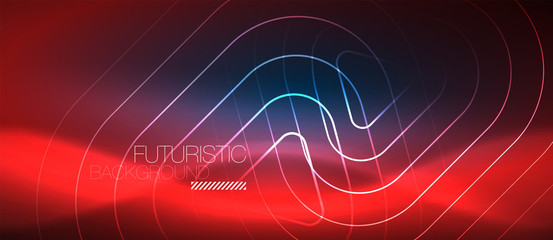 Neon glowing techno lines, hi-tech futuristic abstract background template with geometric shapes