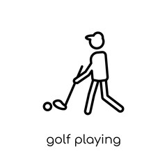 Golf playing icon. Trendy modern flat linear vector Golf playing icon on white background from thin line Activity and Hobbies collection