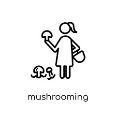 Mushrooming icon. Trendy modern flat linear vector Mushrooming icon on white background from thin line Activity and Hobbies collection