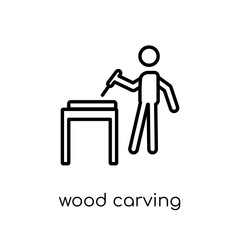 Wood carving icon. Trendy modern flat linear vector Wood carving icon on white background from thin line Activity and Hobbies collection