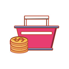 shopping basket with pile coins dollar